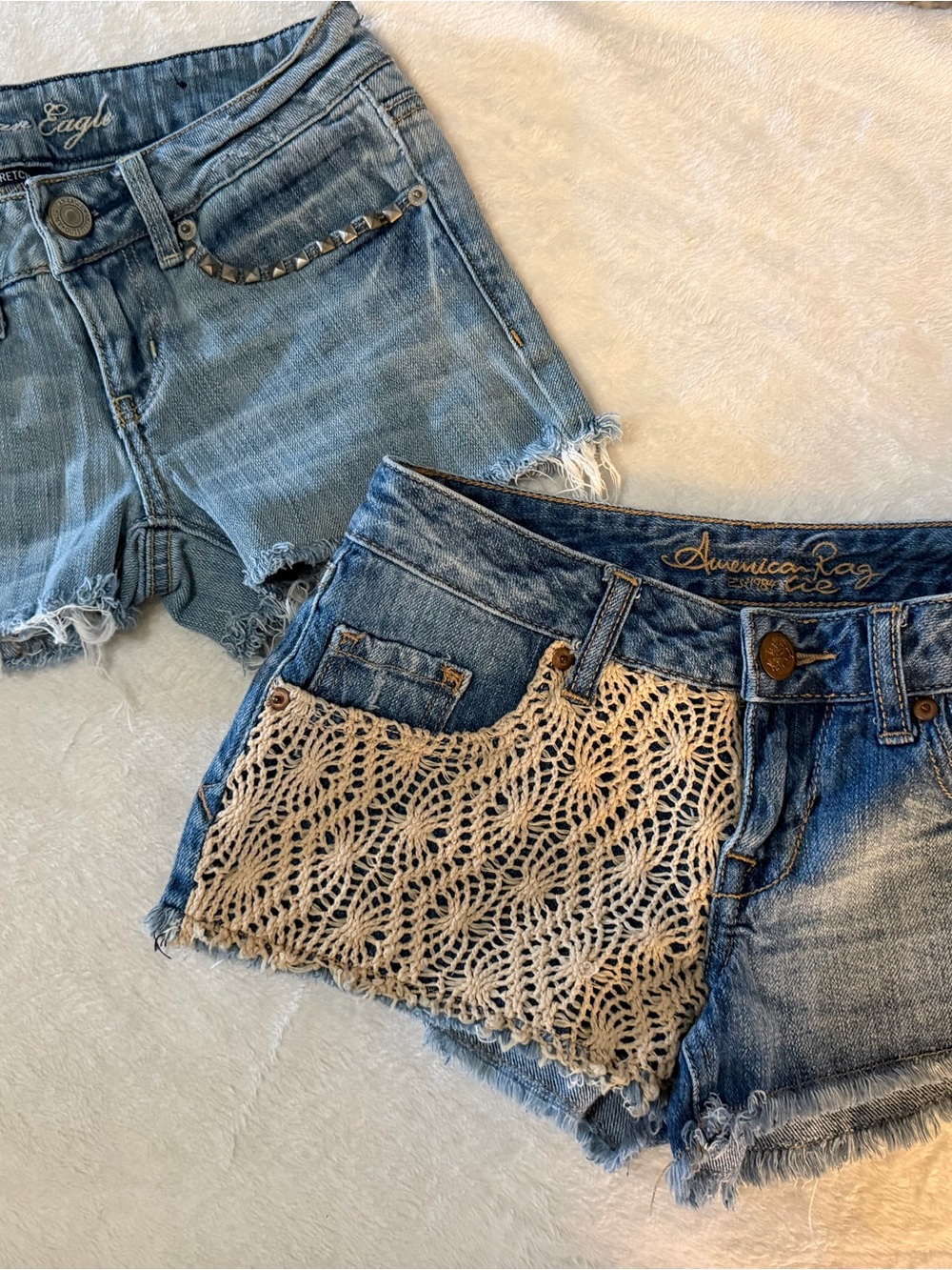 American Rag Blue Denim Crochet Pocket Jean Shorts